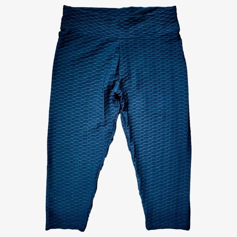 Gillya Honeycomb Scrunched Butt Lift TikTok Workout Leggings Blue Cropped M